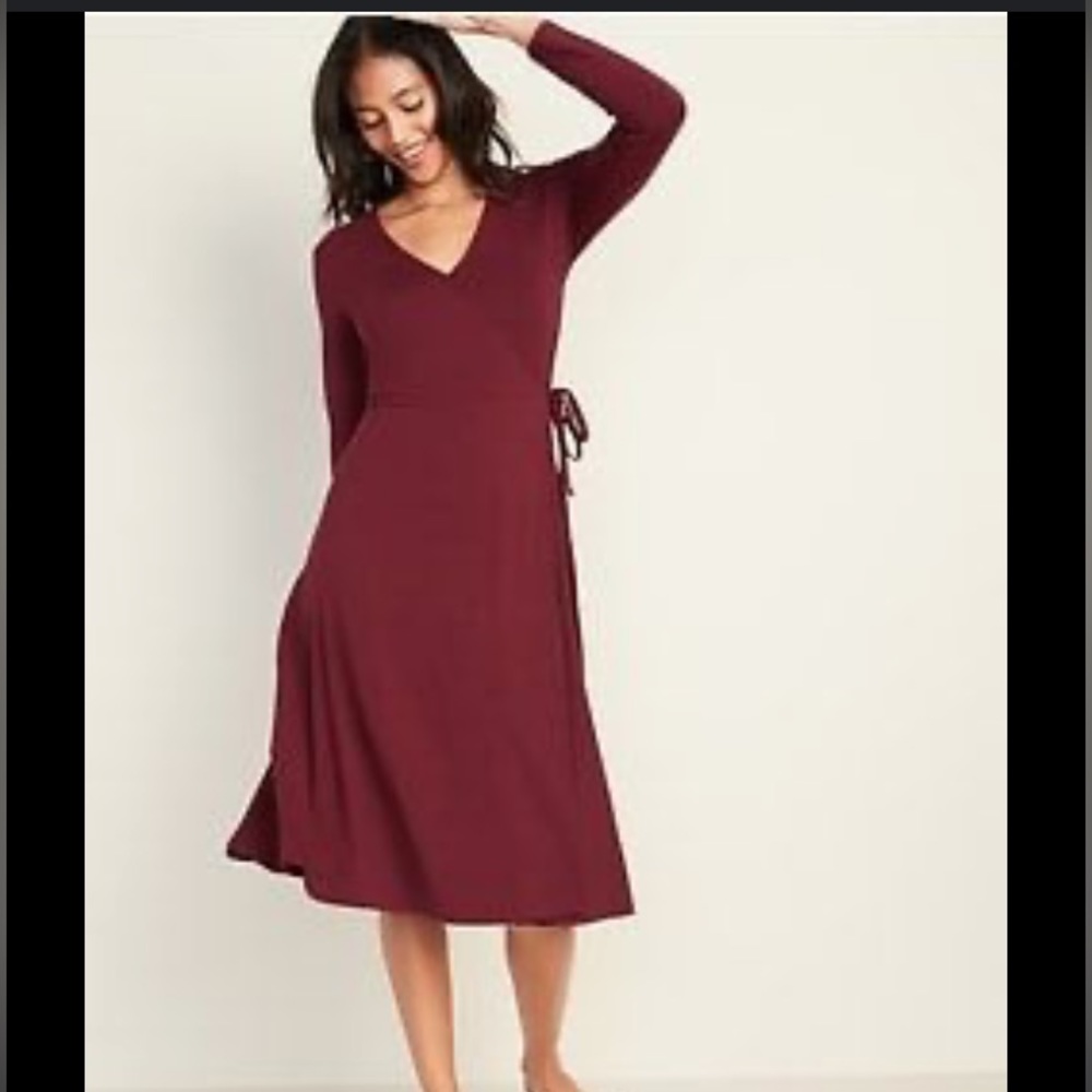 NWT Old Navy Red Wrap long sleeve ribbed sweater Dress size XS